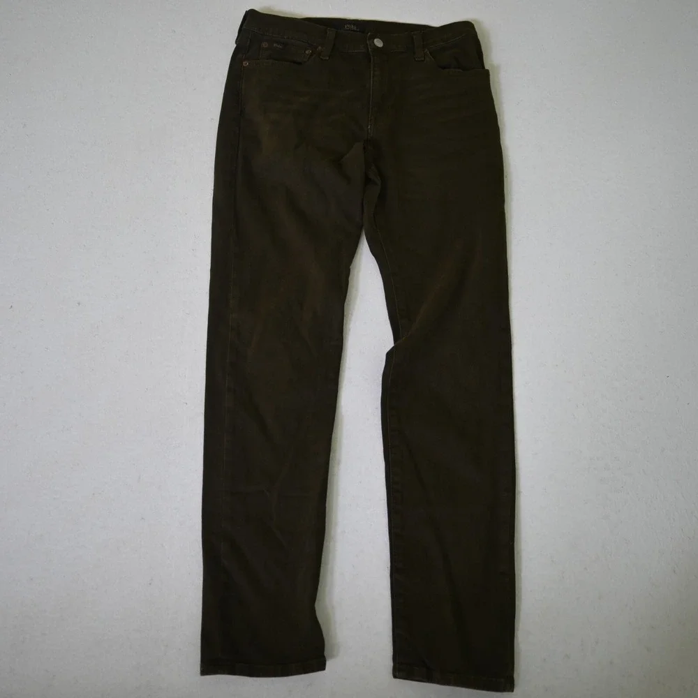 Polo Ralph Lauren Boys 18 28x30‎ Olive Dark Green Stretch Denim Mens Slim Jeans